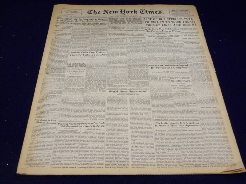1948 OCTOBER 28 NEW YORK TIMES - BUS STRIKERS VOTE TO RETURN - NT 3390