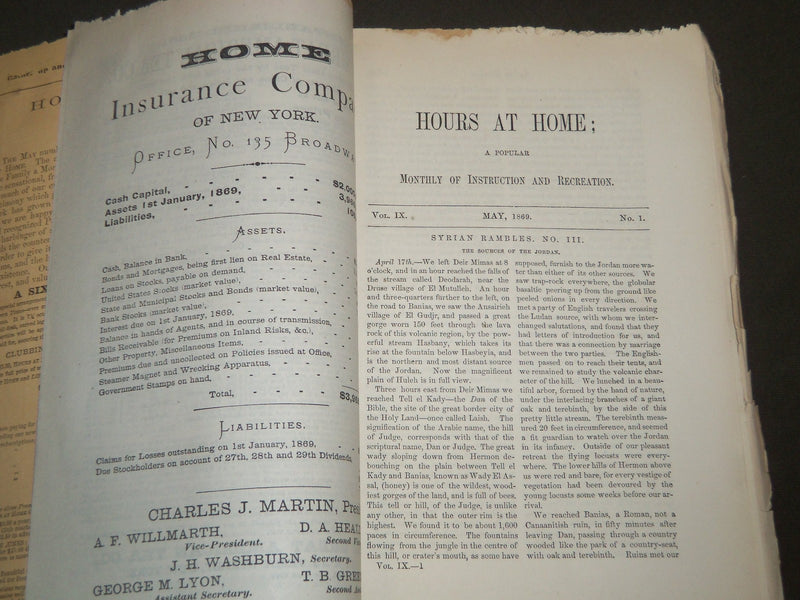1866-1870 THE HOURS OF AT HOME MAGAZINE LOT OF 37 - CIVIL WAR ARTICLES - WR 853