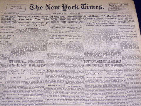 1946 MARCH 19 NEW YORK TIMES - BARUCH NAMED TO ATOMIC COMMISSION - NT 2253