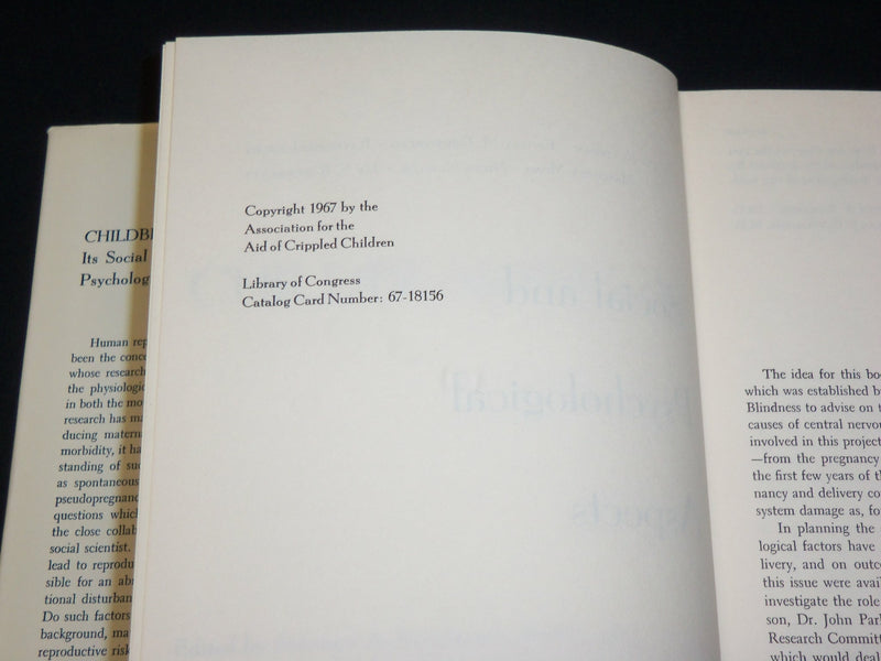 1967 CHILDBEARING ITS SOCIAL AND PSYCHOLOGICAL ASPECTS HARDCOVER BOOK - KD 6409
