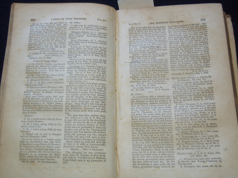 1836-1837 AMERICAN TURF REGISTER AND SPORTING MAGAZINE BOUND VOLUME - KD 7817