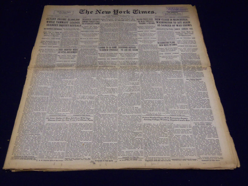 1931 NOVEMBER 10 NEW YORK TIMES - NEW CLASH IN MANCHURIA - NT 3934