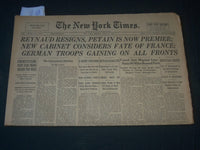 1940 JUNE 17 NEW YORK TIMES - REYNAUD RESIGNS PETAIN IS NOW PREMIER- NP 3612