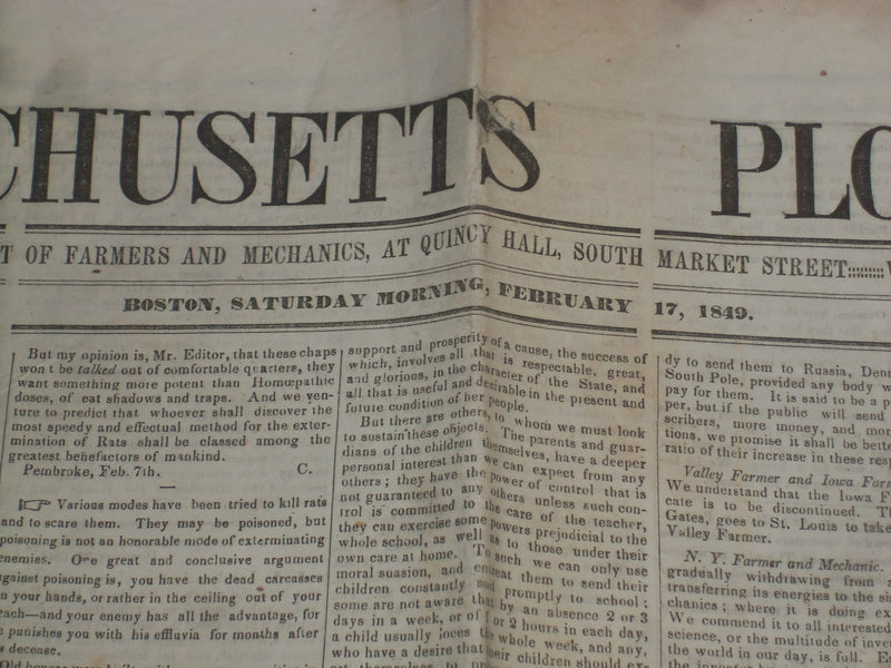 1849 FEB 17 MASSACHUSETTS PLOUGHMAN-DEATH OF MY MOTHER BY PARK BENJAMIN- NP 5161
