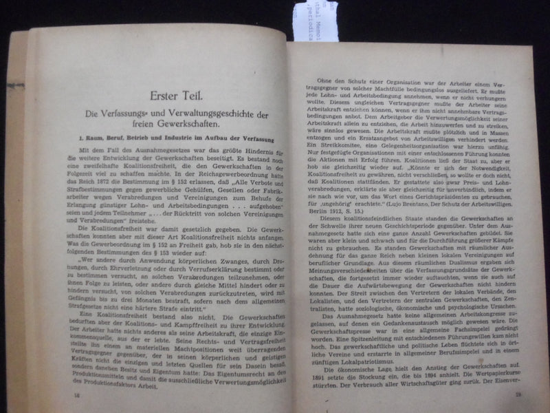 1946 GESHCICHTE DER DEUTSCHEN GEWERKSCHAFTEN SOFTCOVER BOOK -GERMAN TEXT- J 9998