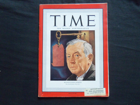 1946 OCTOBER 28 TIME MAGAZINE - PENNSYLVANIA'S GOVERNOR ED MARTIN - T 1044