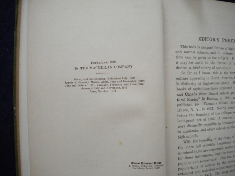 1914 ELEMENTS OF AGRICULTURE HARDCOVER BOOK BY G. F. WARREN - KD 8113
