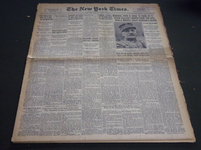 1929 MARCH 21 NEW YORK TIMES - MARSHALL FOCH IS DEAD IN PARIS AT 77 - NT 6914