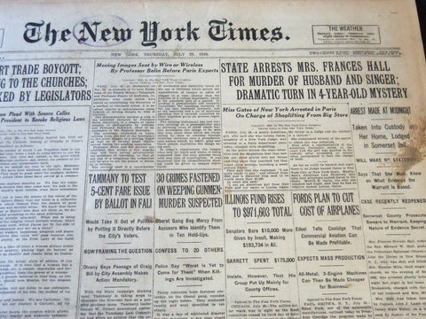 1926 JULY 29 NEW YORK TIMES - STATE ARRESTS FRANCES HALL FOR MURDER - NT 6596