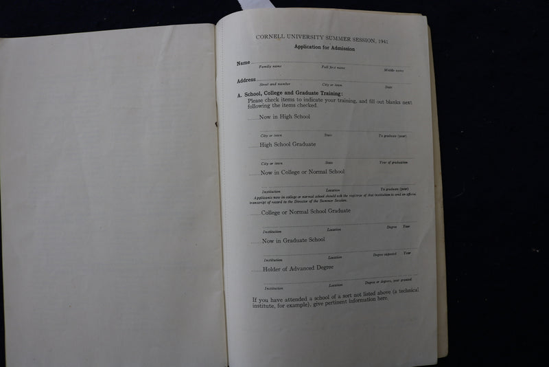 1941 CORNELL UNIVERSITY SUMMER SESSION ANNOUNCEMENT SOFTCOVER BOOK - K 1419