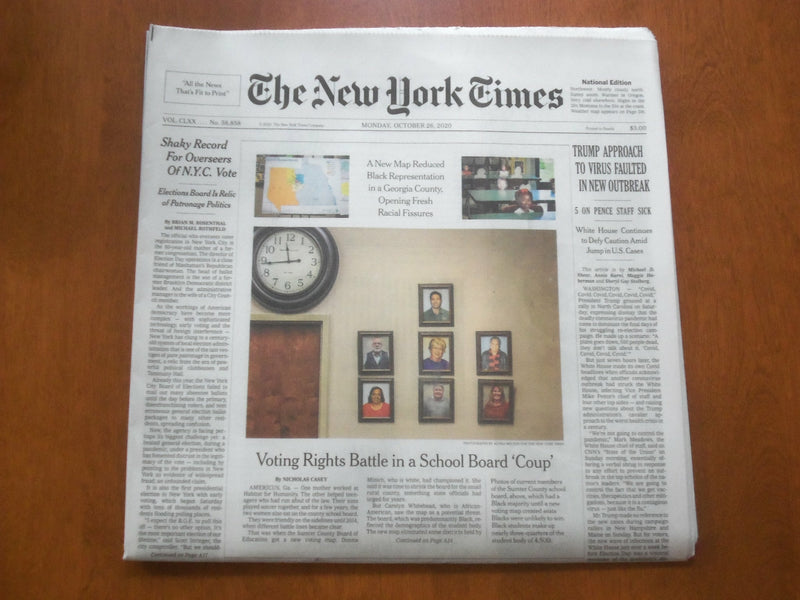 2020 OCTOBER 26 NEW YORK TIMES - TRUMP APPROACH TO VIRUS FAULTED IN NEW OUTBREAK