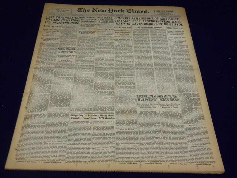 1940 NOVEMBER 26 NEW YORK TIMES - NAZIS IN WAVES BOMB PORT OF BRISTOL - NT 2498