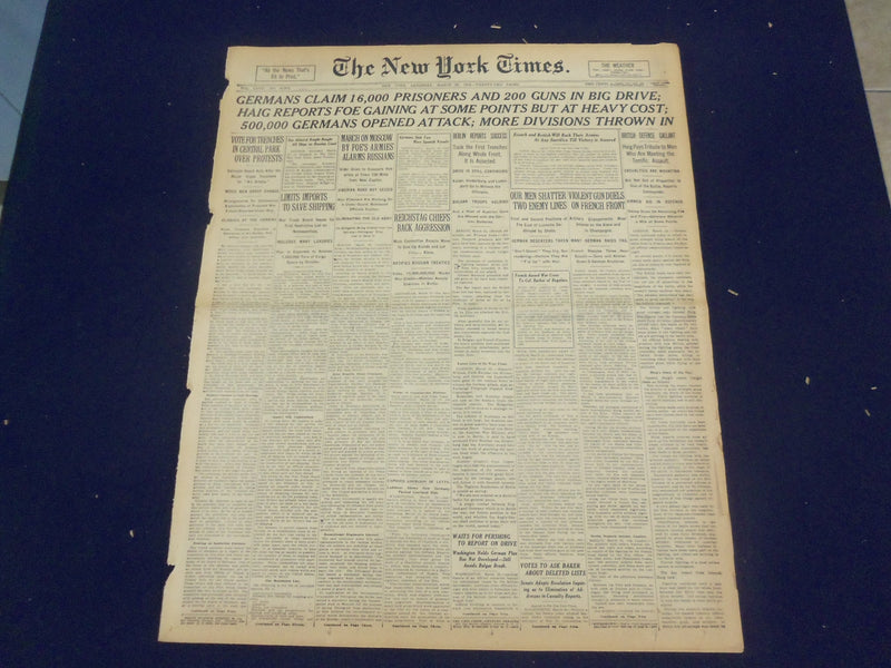1918 MARCH 23 NEW YORK TIMES - GERMANS CLAIM 16,000 PRISONERS - NT 8162