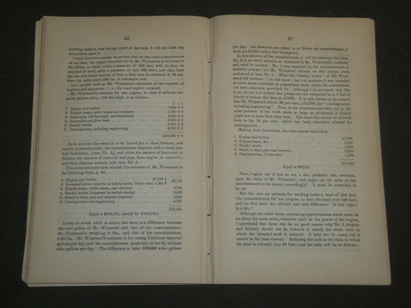 1846 REPORT OF THE WATER COMMISSIONERS OF 1845 BY JOHN H. WILKINS - J 4829