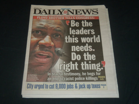 2020 JUNE 11 NEW YORK DAILY NEWS NEWSPAPER - FLOYD BROTHER TELLS CONGRESS