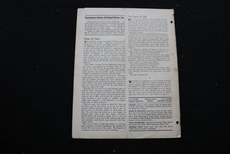 1939 AUGUST CONSUMERS UNION REPORTS MAGAZINE - SP 4179Y