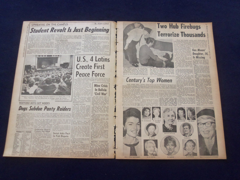 1965 MAY 24 BOSTON RECORD AMERICAN NEWSPAPER -STUDENT REVOLT ON CAMPUS - NP 6297