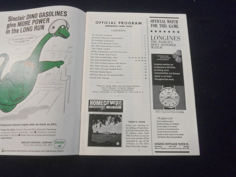 1962 OCT 30 FOOTBALL PROGRAM - OHIO STATE UNIV VS UNIV OF MINNESOTA - SP 9336U