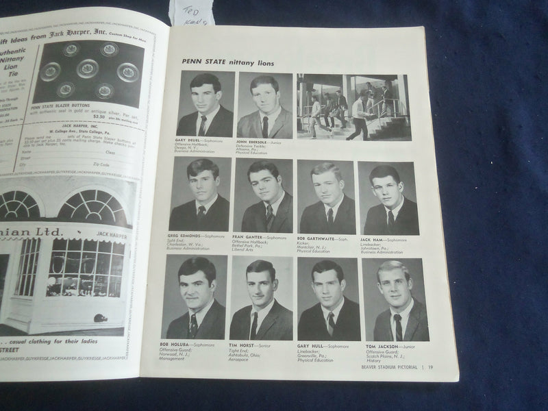 1968 NOV FOOTBALL GAME PROGRAM- ARMY VS PENN STATE- JACK HAM- KWALICK - ST 6044L