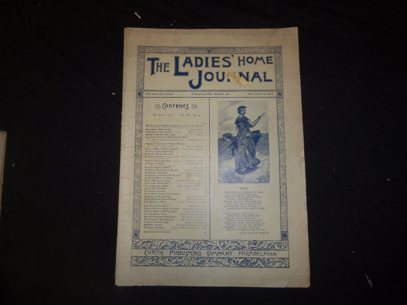 1891 MARCH LADIES' HOME JOURNAL MAGAZINE - GREAT ILLUSTRATIONS & ADS - ST 2347