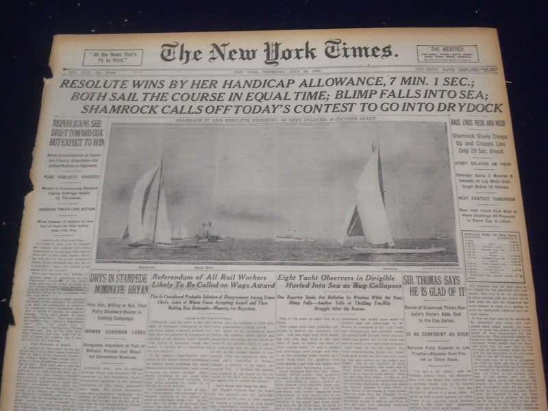 1920 JULY 22 NEW YORK TIMES - RESOLUTED WINS BY 7 MINUTES, 1 SECOND - NT 9341