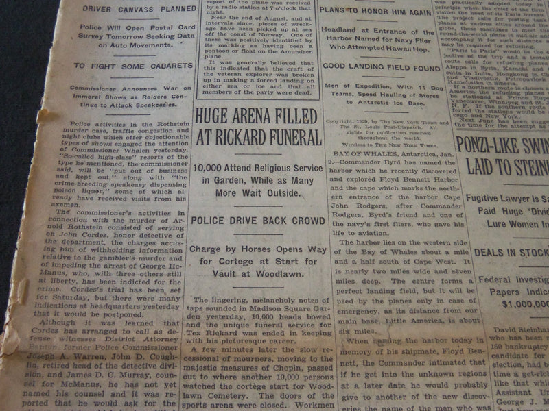 1929 JANUARY 10 NEW YORK TIMES - HUGE ARENA FILLED AT RICKARD FUNERAL - NT 6619
