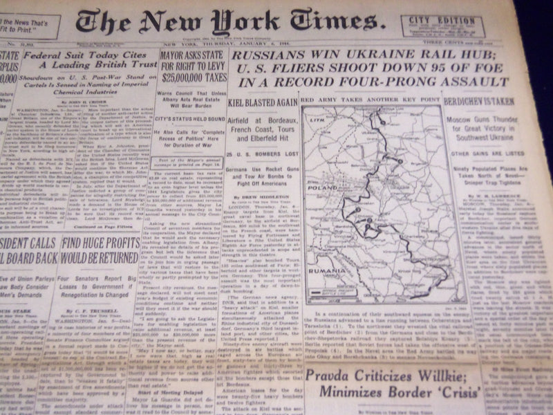 1944 JANUARY 6 NEW YORK TIMES - RUSSIANS WIN UKRAINE RAIL HUB - NT 2589