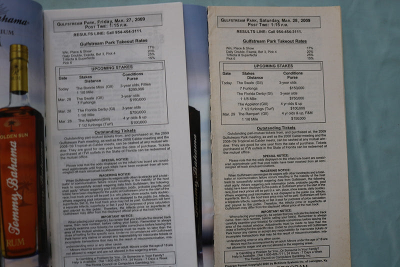 2009 GULF STREAM PARK HORSE RACING PROGRAMS - LOT OF 50 - VARIOUS DATES - O 3955