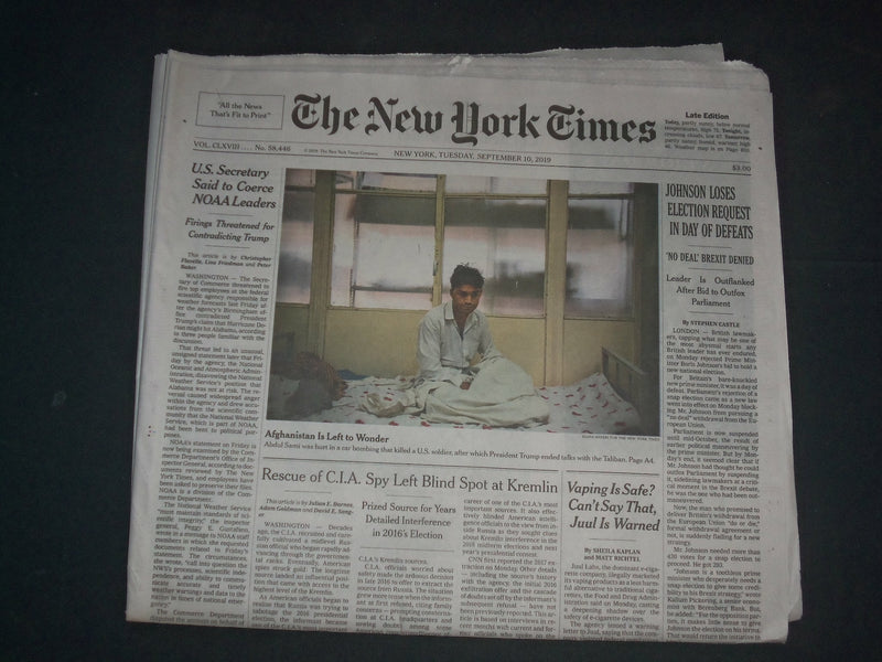 2019 SEPTEMBER 10 NEW YORK TIMES - U.S. SECRETARY SAID TO COERCE NOAA LEADERS
