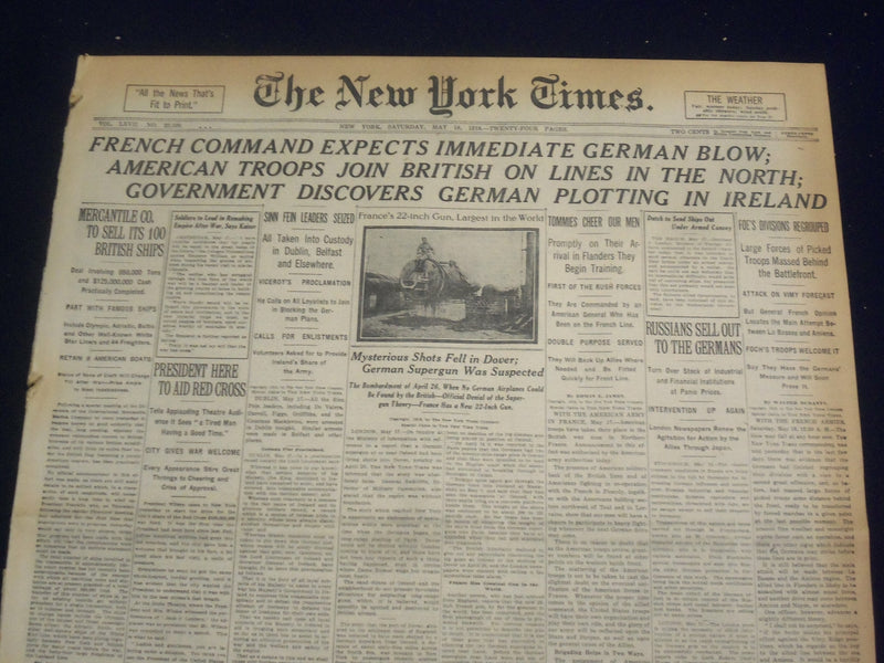 1918 MAY 18 NEW YORK TIMES - AMERICAN TROOPS JOIN BRITISH - NT 8196