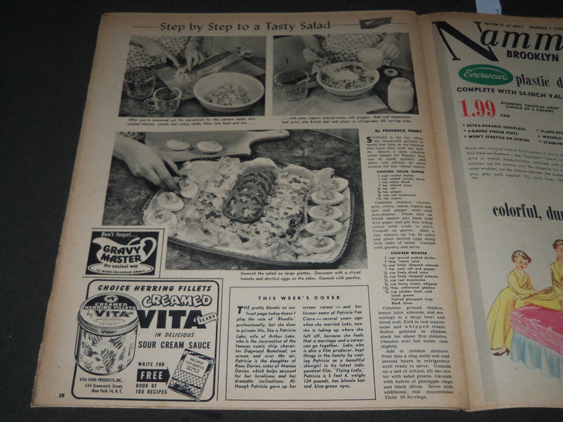 1950 JANUARY 8 NY SUNDAY MIRROR MAGAZINE SECTION - PATRICIA LAKE COVER - J 2888