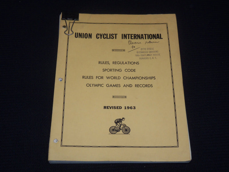 1963 UNION CYCLIST INTERNATIONAL RULES & REGULATIONS - PARIS CONGRESS - KD 5293K