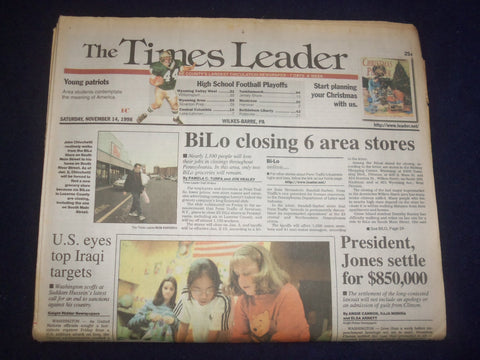 1998 NOV 14 WILKES-BARRE TIMES LEADER-CLINTON/JONES SETTLE FOR $850,000- NP 8232