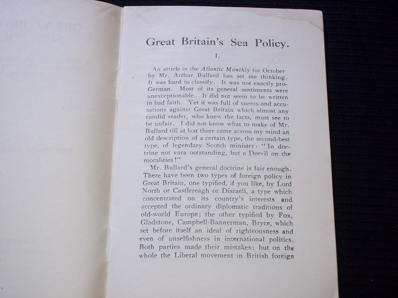 1917 GREAT BRITAIN'S SEA POLICY SOFTCOVER BOOK BY PROF. GILBERT MURRAY - J 7163
