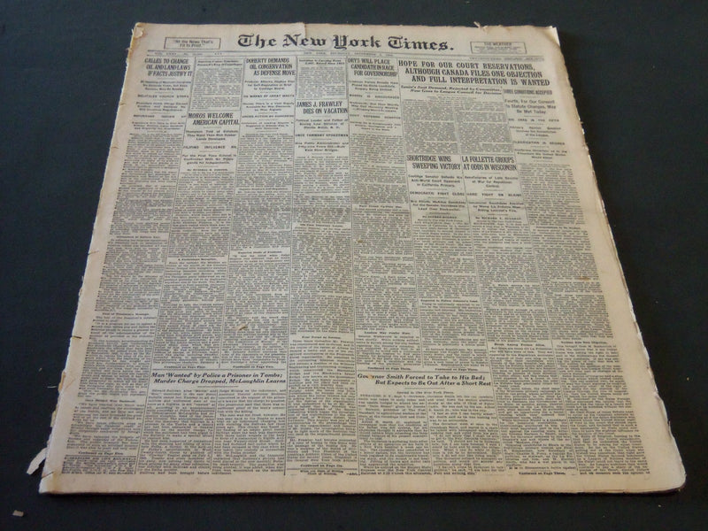 1926 SEPT 2 NEW YORK TIMES - DRYS PLACE CANDIDATE IN RACE FOR GOVERNOR - NT 5598