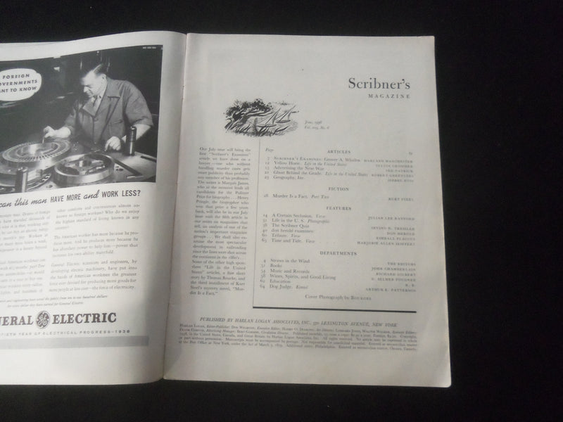 1938 JUNE SCRIBNER'S MAGAZINE- YACHT DESIGNER- ADVERTISING THE NEXT WAR- B 1181D