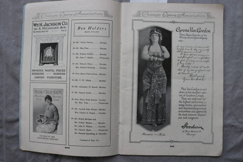 1917-1918 THE AUDITORIUM CHICAGO OPERA ASSOCIATION PROGRAM - MANON - K 3456