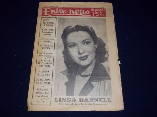 1950 NOVEMBER 2 ENTRE-NOUS FRENCH MAGAZINE LINDA DARNELL COVER - NP 957