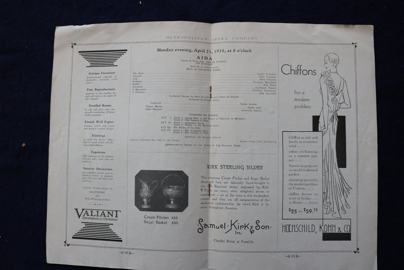 1930 APRIL AIDA -METROPOLITAN OPERA CO. PROGRAM - PONSELLE-PINZA-TIBBETT- K 1698