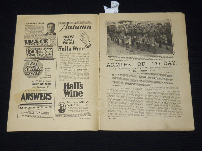 1923 OCTOBER 20 PICTORIAL MAGAZINE - BRITAINS NEW CONTEMPTIBLES - K 576