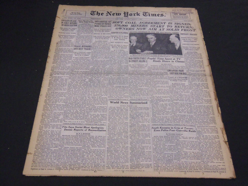 1950 MARCH 6 NEW YORK TIMES - SOFT COAL AGREEMENT SIGNED - NT 4291