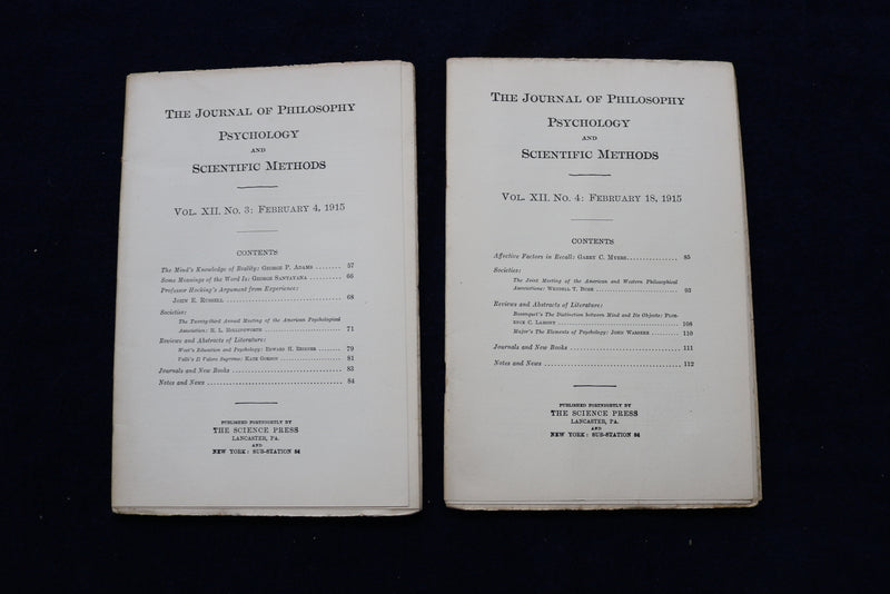 1915 THE JOURNAL OF PHILOSPHY AND SCIENTIFIC METHODS - LOT OF 14 - O 3354