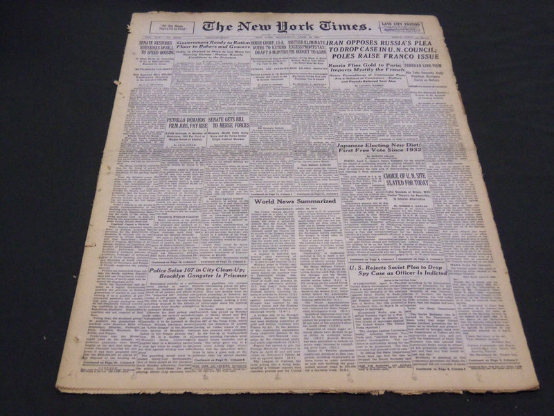 1946 APRIL 10 NEW YORK TIMES - CHOICE OF U. N. SITE TODAY - NT 4229