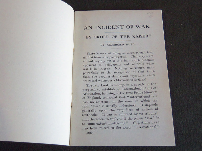 1916 AN INCIDENT OF WAR SOFTCOVER BOOK BY ARCHIBALD HURD - J 7223