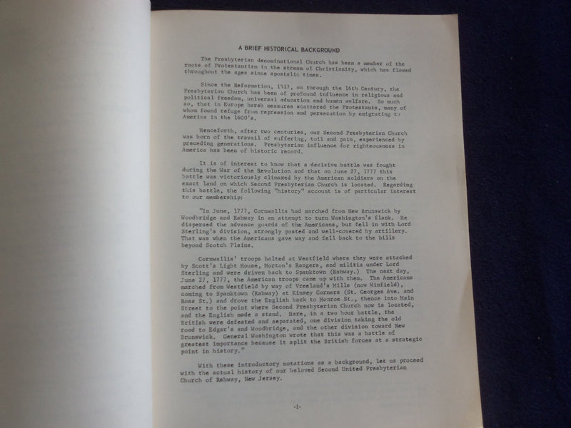 1976 THE HISTORY OF SECOND PRESBYTERIAN CHURCH RAHWAY, NJ SOFTCOVER BOOK-KD 8713