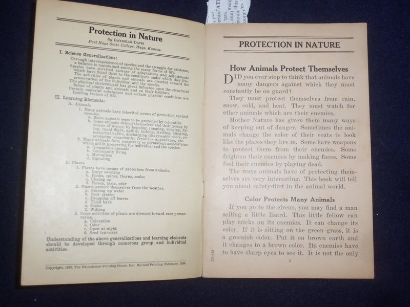 1935 PROTECTION IN NATURE BY GAYNELLE DAVIS - UNIT STUDY BOOK NO. 352 - J 9486