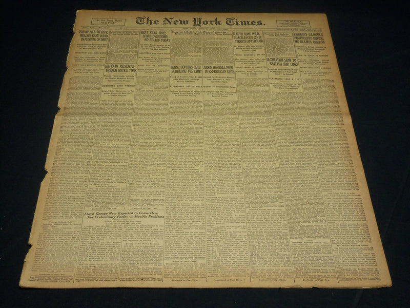 1921 JULY 29 NEW YORK TIMES - JOHNS HOPKINS SETS SURGEONS FEE LIMIT - NT 8707