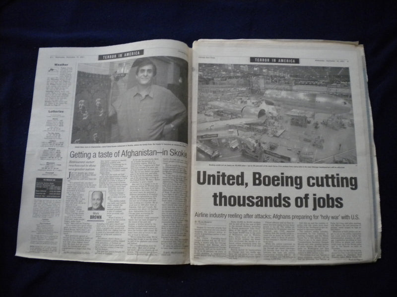 2001 SEPTEMBER 19 CHICAGO SUN-TIMES NEWSPAPER -BOEING CUTS 30,000 JOBS - NP 5947
