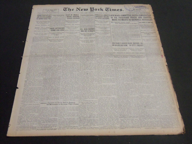 1920 NOVEMBER 24 NEW YORK TIMES - LOCKWOOD COMMITTEE BARES COMBINATION - NT 6785