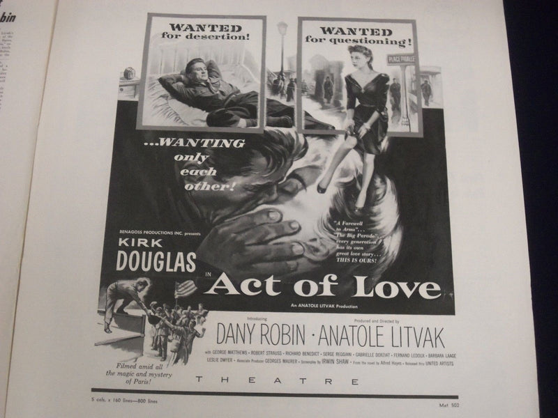 1953 ACT OF LOVE MOVIE PRESS BOOK STARRING KIRK DOUGLAS & DANY ROBIN - P 5
